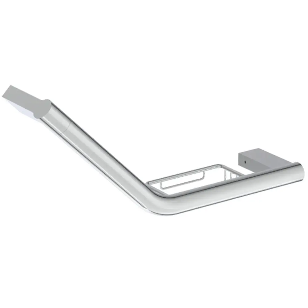 Wannengriff aus Chrom mit integriertem Seifenkorb, hergestellt von Ideal Standard. Der Griff hat eine geschwungene Form und eine Halterung zur Wandmontage.